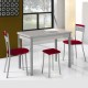 Combinación mesa cristal gris y sillas y taburetes polipiel rojos